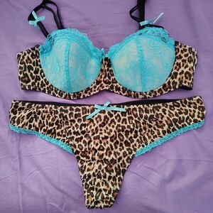Exotic Leopard and Turquoise Lace Bra Set